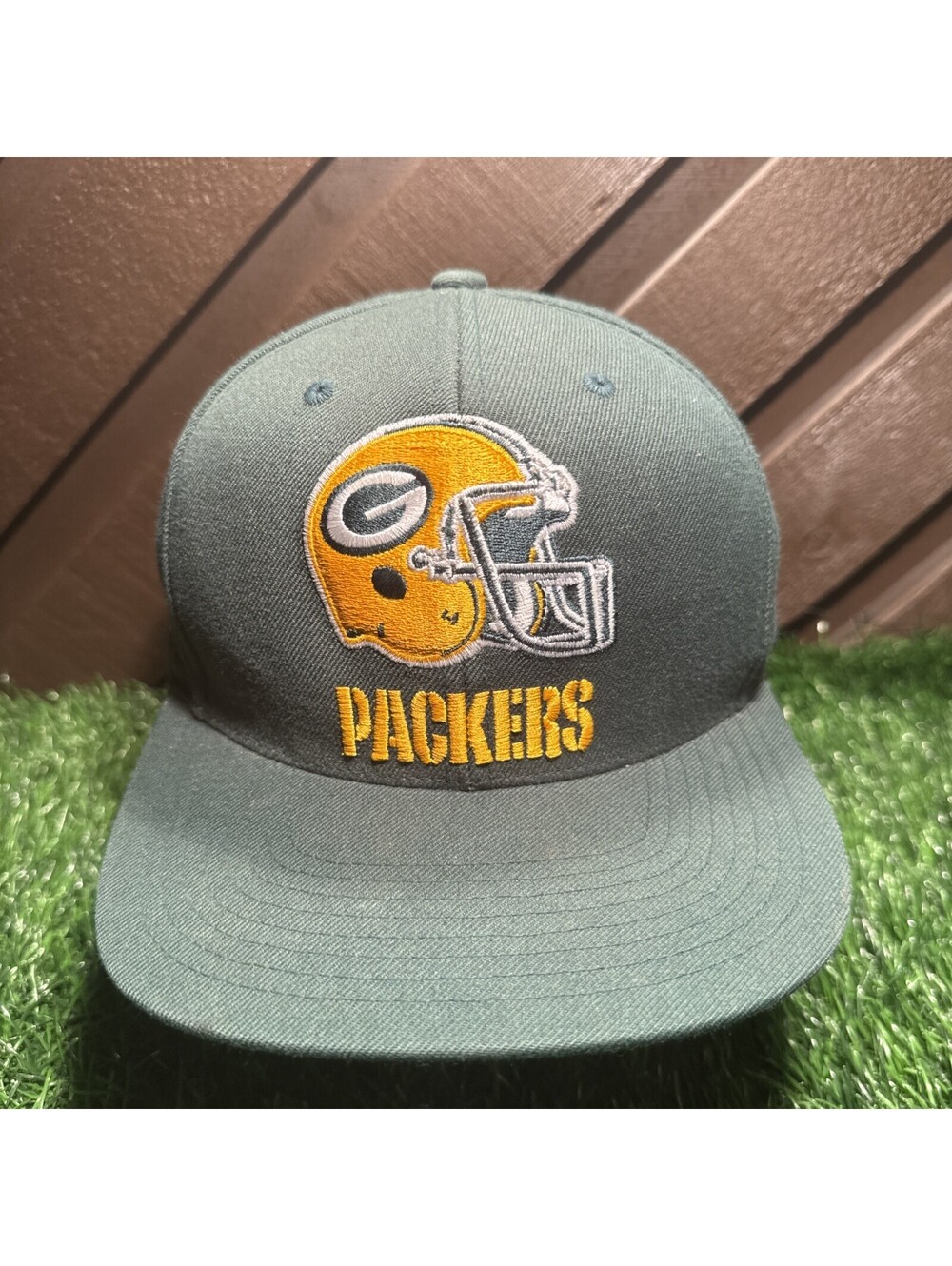Mitchell & Ness Green Bay Packers Snapback Hat NFL Shield Logo Helmet Cap Green